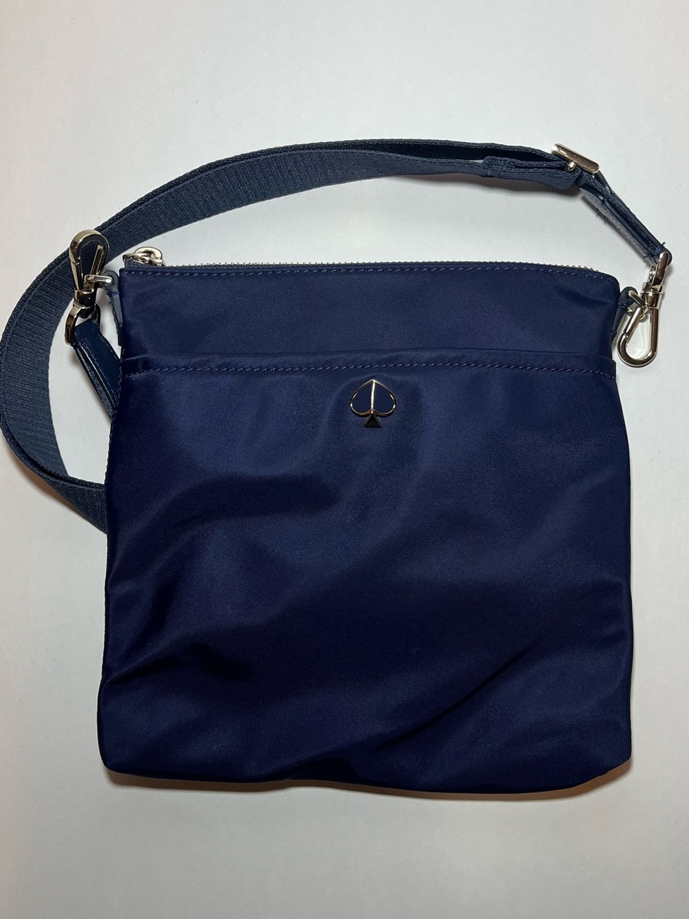 kate spade navy blue nylon crossbody with spade emblem